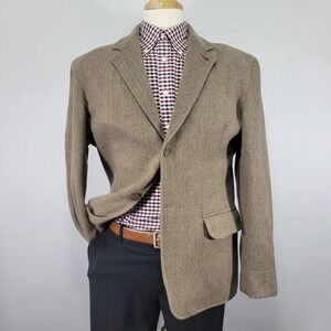 DKNY Jeans Mens Tweed Sport Coat Blazer Two Button BRN Herringbone Wool Blend XL